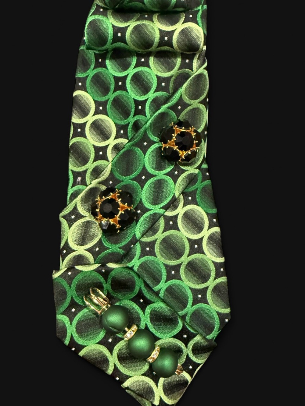 Handcrafted Green Silk Necktie Necklace Halloween Dark Academia Statement Jewel - Picture 7 of 14